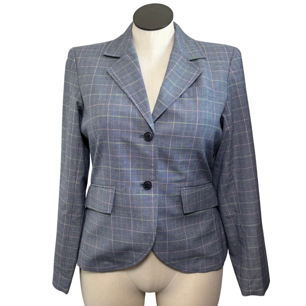 Terry Lewis Classic Luxuries Womens Plaid Blazer Jacket Size Medium Blue